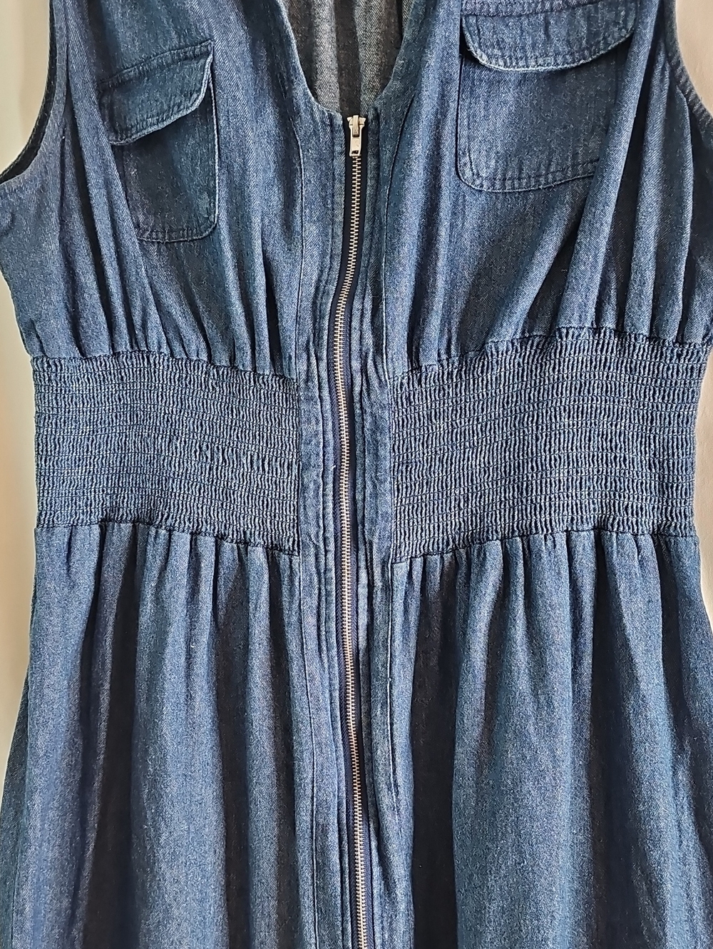 Kings Road 100% ShellCotton Sleeveless Dark Blue Denim Zip-Front Dress - Picture 5 of 9
